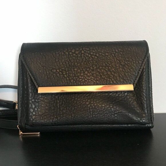 Madison West Black Convertible Clutch Crossbody Bag Purse With Gold Accents - Picture 3 of 6
